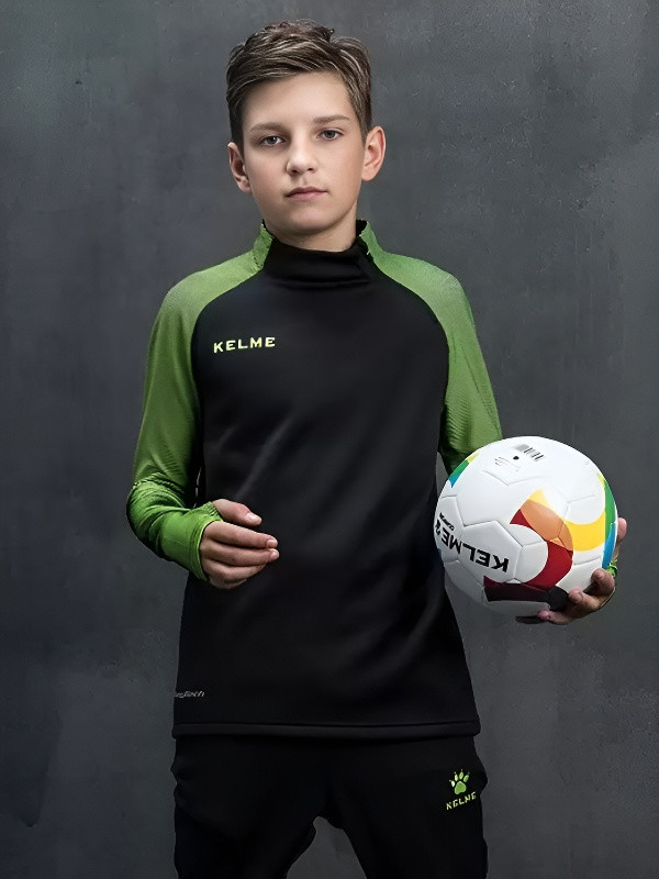 Детский лонгслив KELME Training Jacket Kid (Black/Light Green)