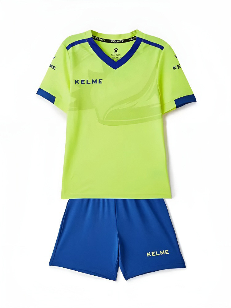 Детская футбольная форма KELME Short Sleeve Football Set Kids (Citric/Blue)